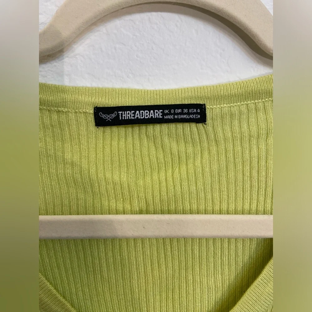 Threadbare Bright Lime Green Knit Ruffled Button Up Crop Top Size 4/Small - Picture 3 of 5
